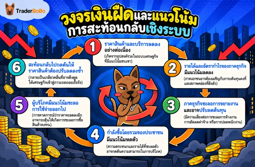 ลำดับขั้นตอนวงจรเงินฝืด Deflationary Spiral ในระบบเศรษฐกิจ ลำดับขั้นตอนวงจรเงินฝืด Deflationary Spiral ในระบบเศรษฐกิจ