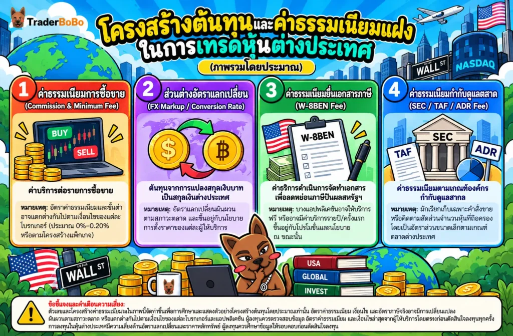 โครงสร้างค่าธรรมเนียมและต้นทุนแฝงในการซื้อหุ้นต่างประเทศผ่านแอปพลิเคชัน โครงสร้างค่าธรรมเนียมและต้นทุนแฝงในการซื้อหุ้นต่างประเทศผ่านแอปพลิเคชัน