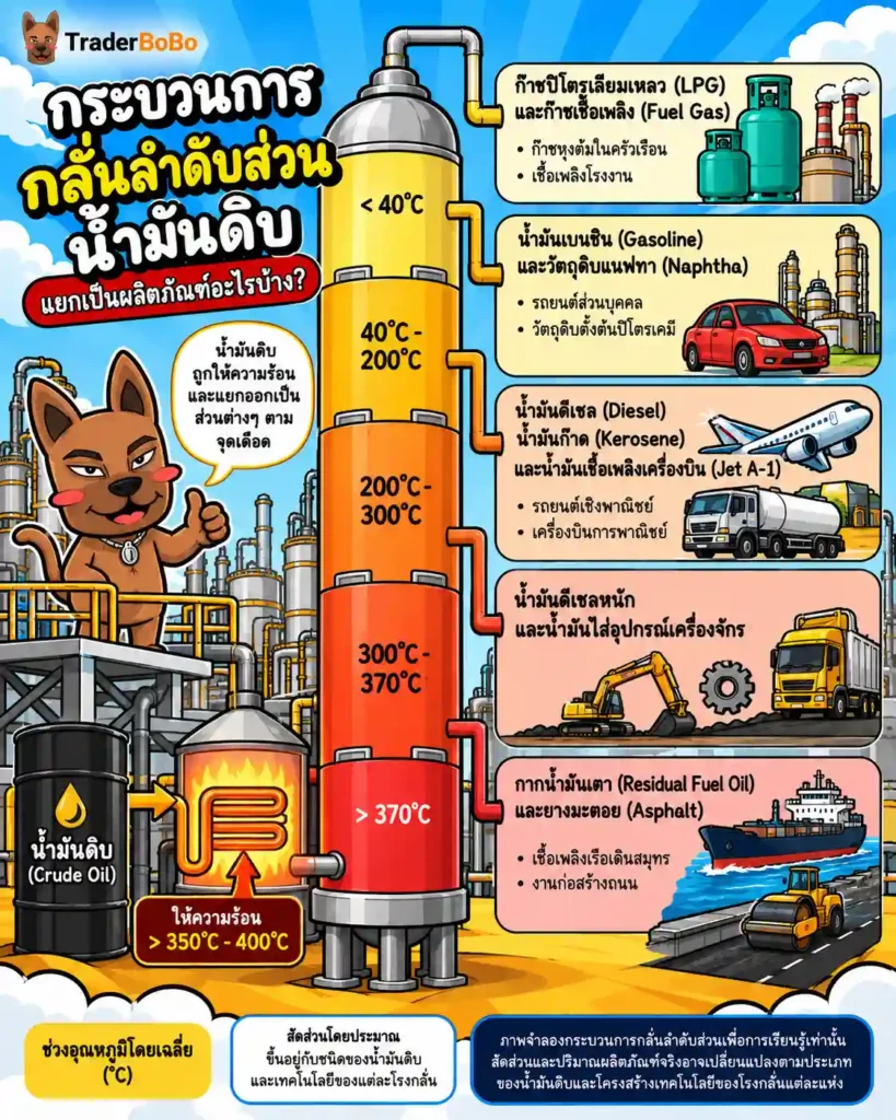 กระบวนการกลั่นลำดับส่วนน้ำมันดิบในหอกลั่น