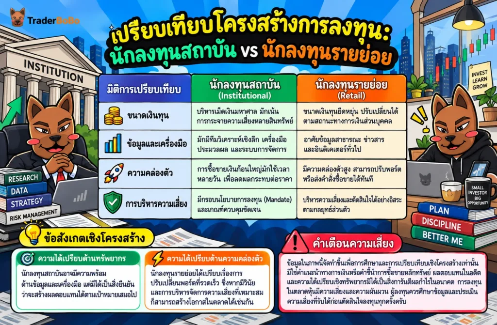 เปรียบเทียบโครงสร้างความได้เปรียบระหว่างนักลงทุนสถาบันและนักลงทุนรายย่อย