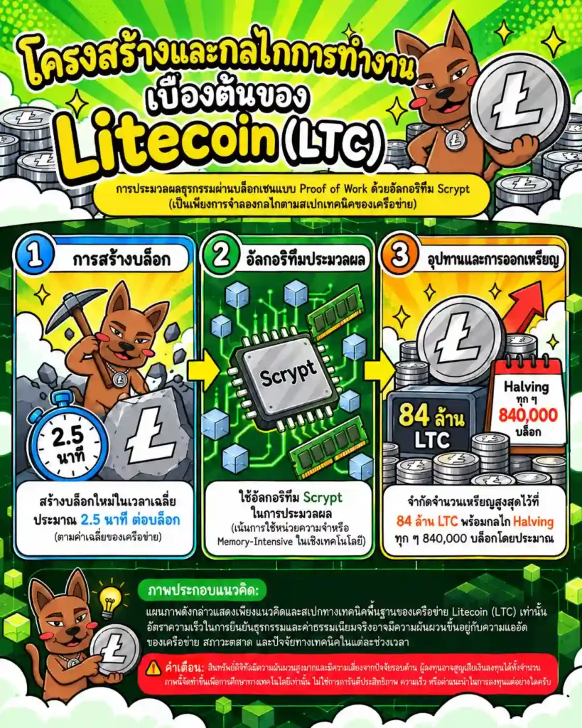 แผนภาพอธิบายการทำงานของบล็อกเชน Litecoin และอัลกอริทึม Scrypt แผนภาพอธิบายการทำงานของบล็อกเชน Litecoin และอัลกอริทึม Scrypt