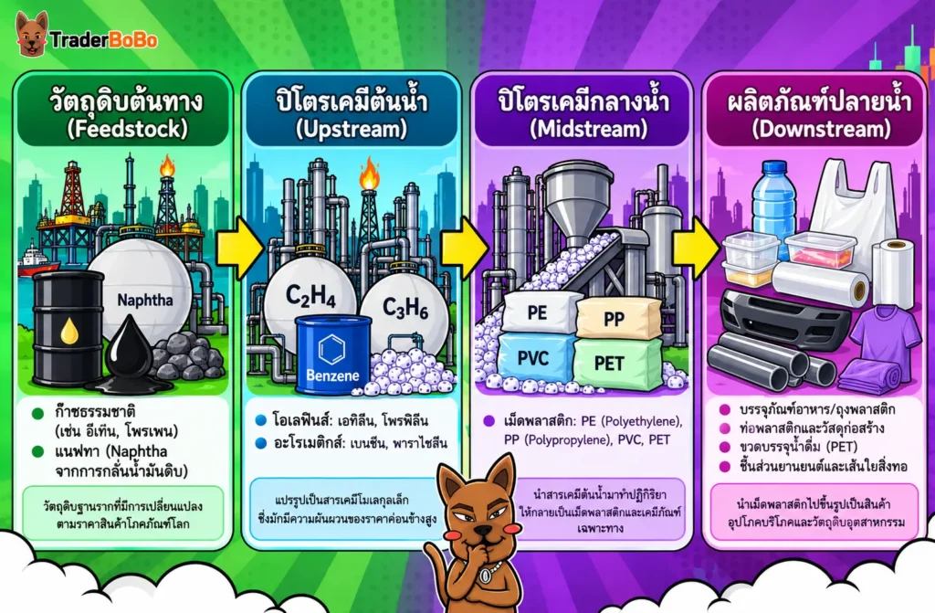 ห่วงโซ่อุตสาหกรรมปิโตรเคมีจากวัตถุดิบสู่ผลิตภัณฑ์ปลายน้ำ