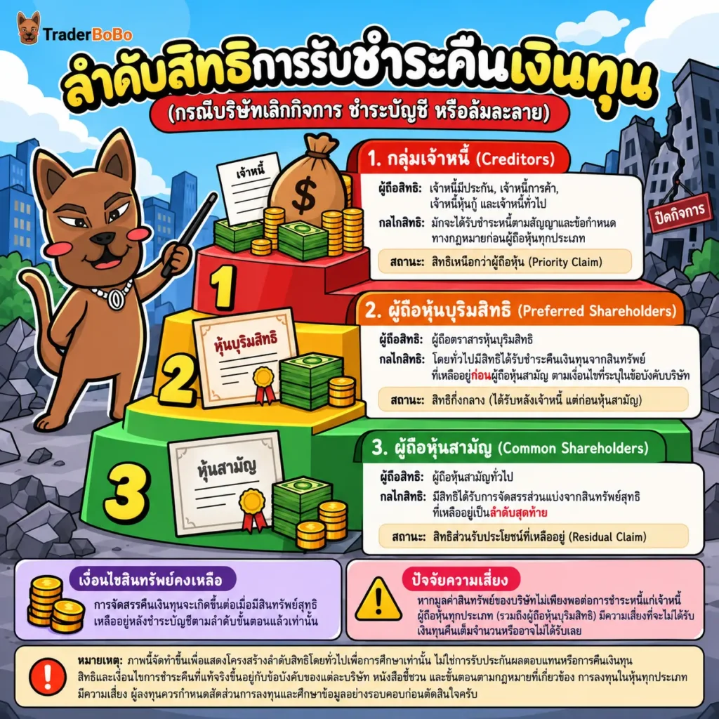 โครงสร้างลำดับสิทธิการรับเงินคืนเมื่อเลิกกิจการของหุ้นบุริมสิทธิ