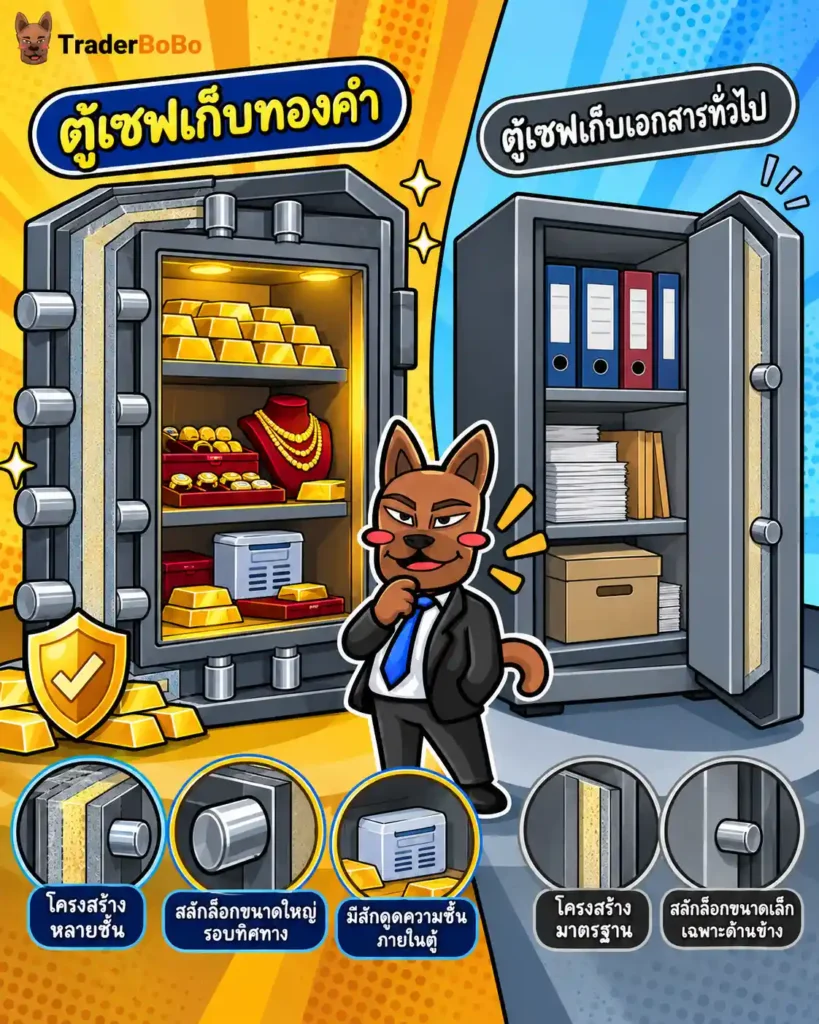 เปรียบเทียบโครงสร้างตู้เซฟเก็บทองและตู้เซฟเก็บเอกสาร