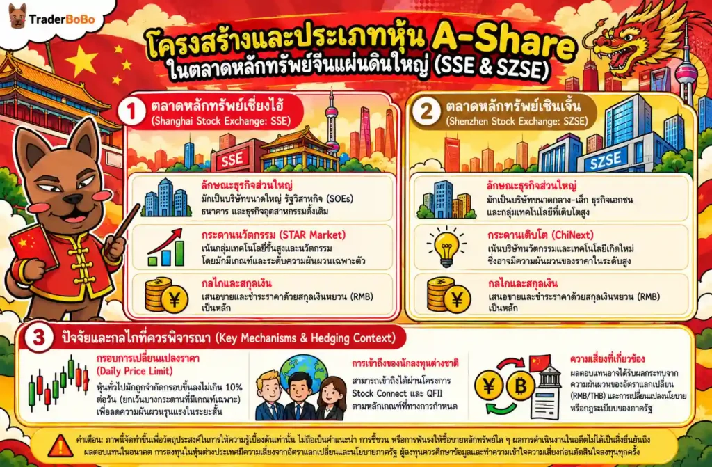แผนภาพแสดงตลาดหลักทรัพย์เซี่ยงไฮ้และเซินเจิ้นที่จดทะเบียนหุ้น A-Share