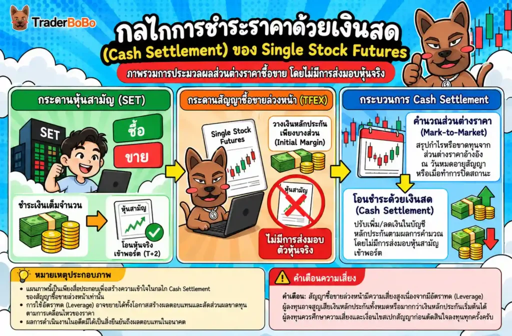 กลไกการชำระราคาด้วยเงินสด Cash Settlement ของ Single Stock Futures ใน TFEX กลไกการชำระราคาด้วยเงินสด Cash Settlement ของ Single Stock Futures ใน TFEX