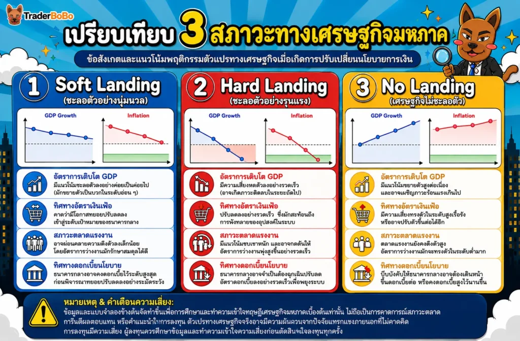 เปรียบเทียบสภาวะ Soft Landing, Hard Landing และ No Landing ในทางเศรษฐกิจ
