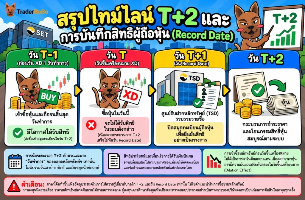 ตารางเปรียบเทียบกลไก T+2 และการนับวัน Record Date ในตลาดหุ้น ตารางเปรียบเทียบกลไก T+2 และการนับวัน Record Date ในตลาดหุ้น