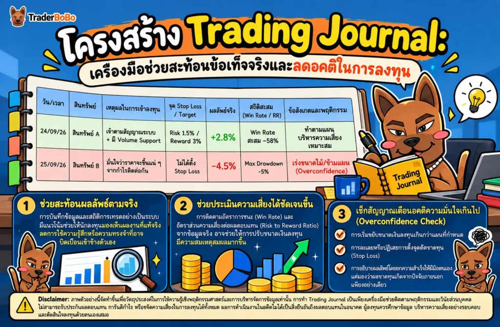 ตัวอย่างการทำ Trading Journal บันทึกการลงทุนเพื่อแก้ปัญหา Overconfidence bias