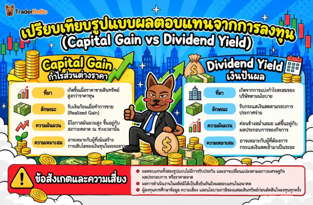 แผนภาพเปรียบเทียบ Capital Gain และ Dividend Yield