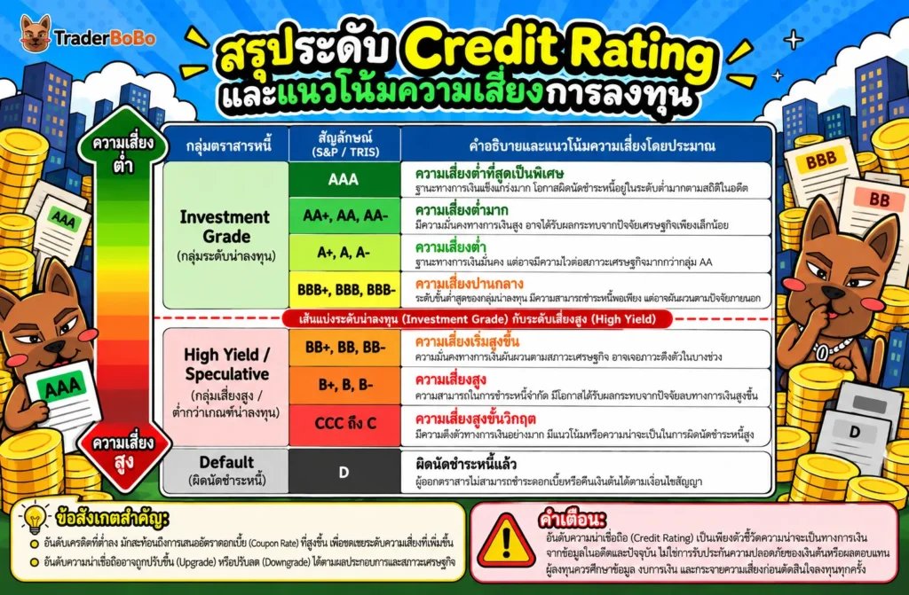 ตารางเปรียบเทียบระดับ Credit Rating และความเสี่ยง Investment Grade vs High Yield ตารางเปรียบเทียบระดับ Credit Rating และความเสี่ยง Investment Grade vs High Yield