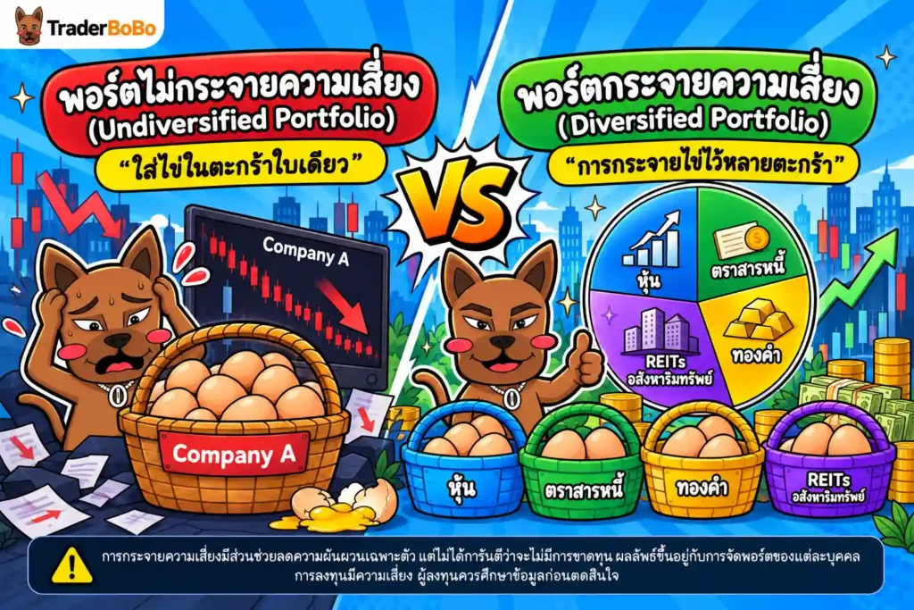 แผนภาพแสดงการกระจายความเสี่ยง Diversification ในพอร์ตลงทุน แผนภาพแสดงการกระจายความเสี่ยง Diversification ในพอร์ตลงทุน