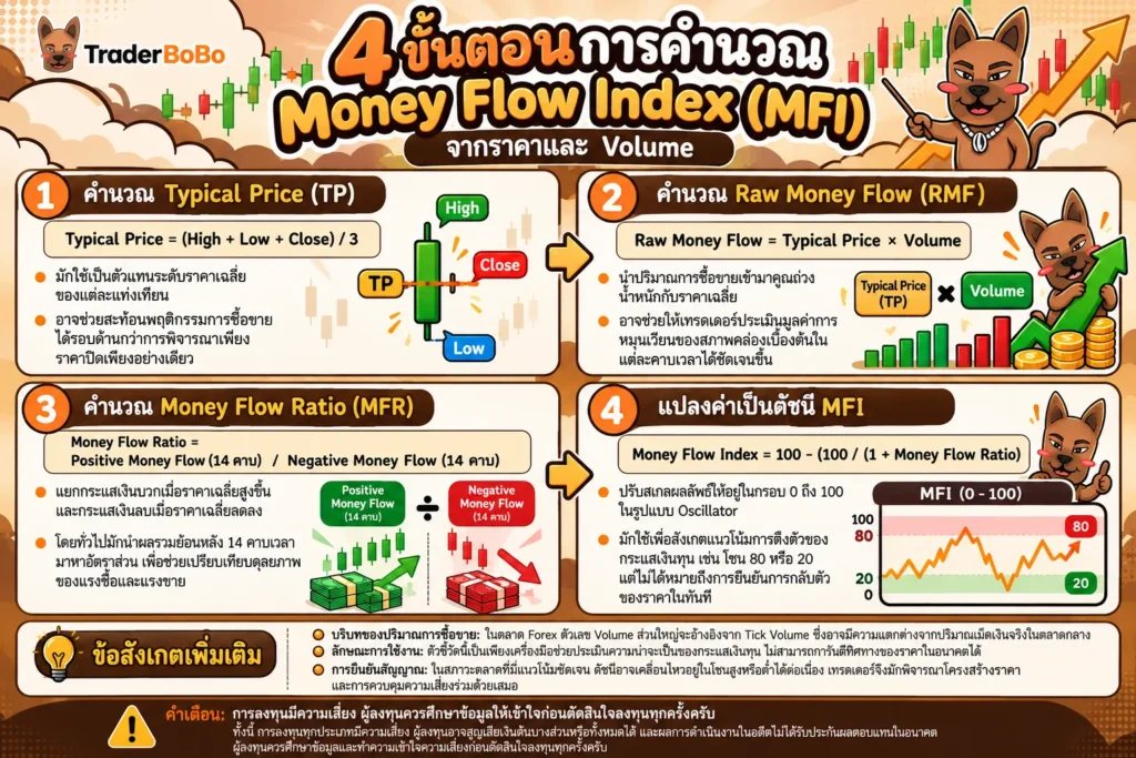 4 ขั้นตอนการคำนวณ Money Flow Index จากราคาและ Volume