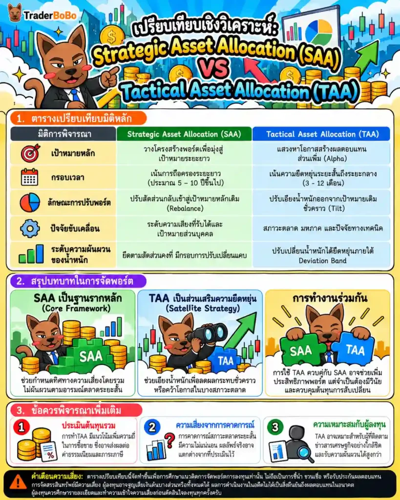 เปรียบเทียบความแตกต่างระหว่าง Strategic Asset Allocation และ Tactical Asset Allocation เปรียบเทียบความแตกต่างระหว่าง Strategic Asset Allocation และ Tactical Asset Allocation