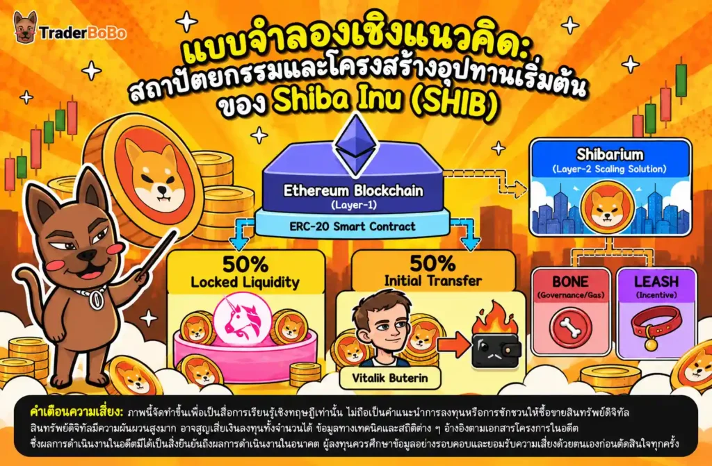 แผนภาพแสดงโครงสร้างเหรียญ shiba inu coin บนเครือข่าย Ethereum