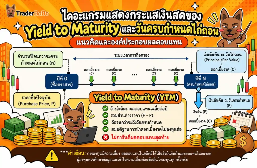 ไดอะแกรมแสดงกระแสเงินสดของ Yield to Maturity และวันครบกำหนดไถ่ถอน