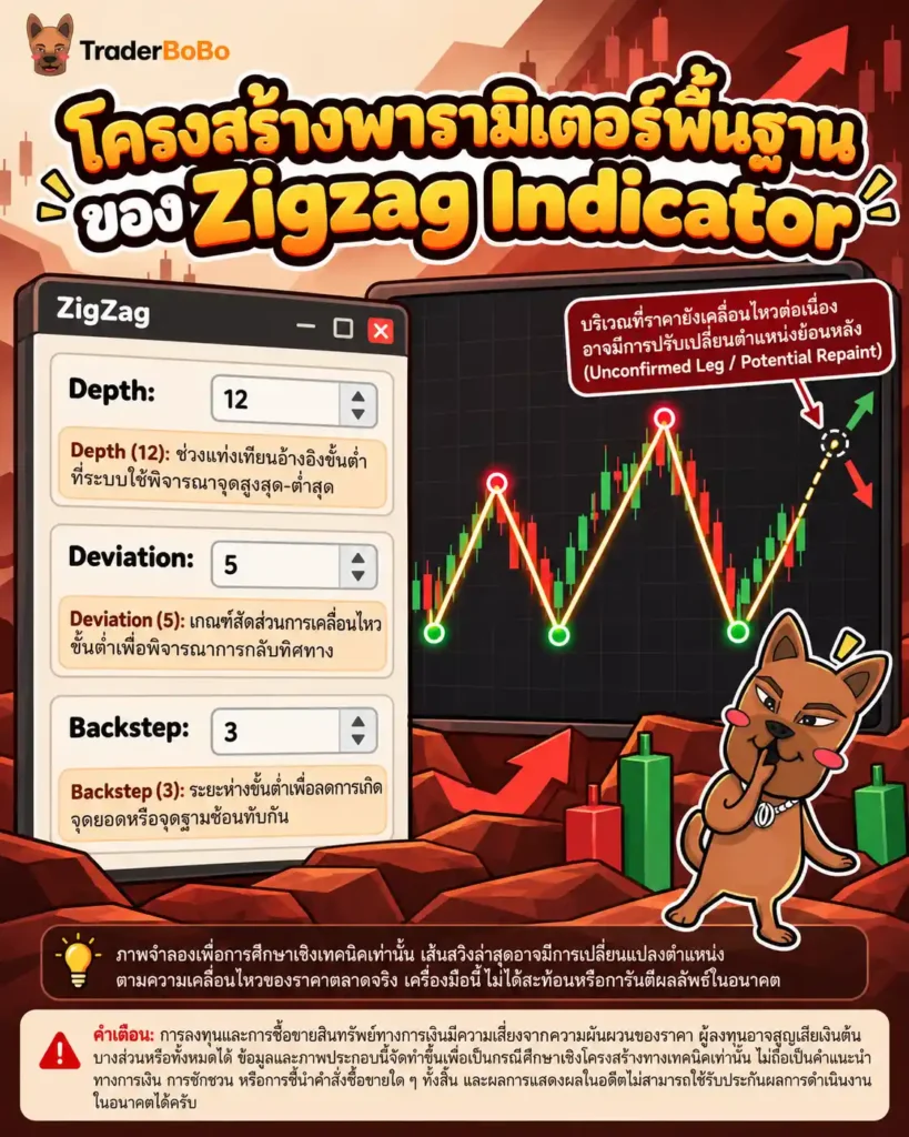 โครงสร้างการทำงานของ Zigzag Indicator และค่าพารามิเตอร์ Depth Deviation Backstep โครงสร้างการทำงานของ Zigzag Indicator และค่าพารามิเตอร์ Depth Deviation Backstep